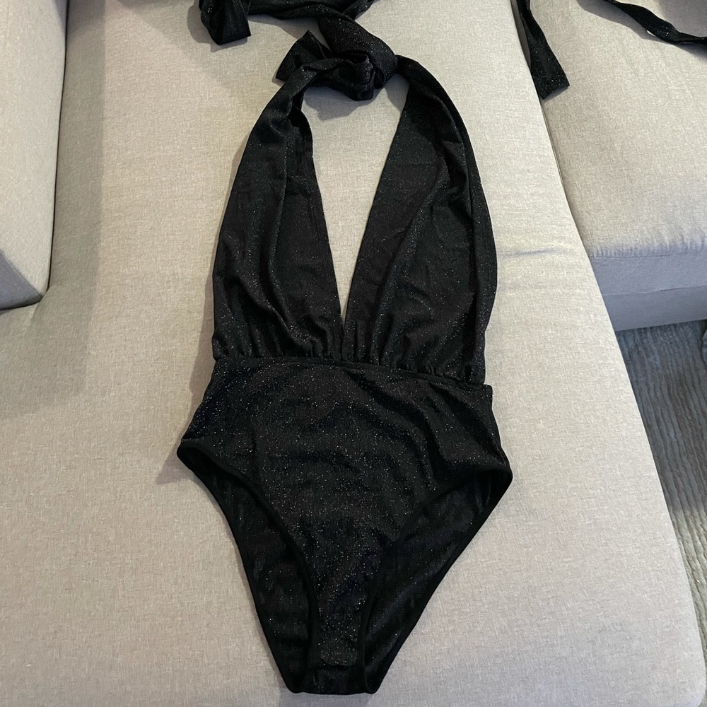 Shein Black Sparkly Halter Bodysuit
